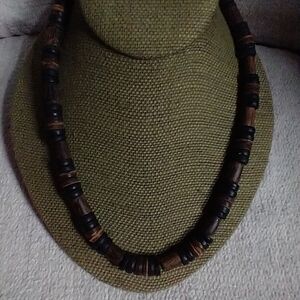 Black brown wood necklace boho natural beads
